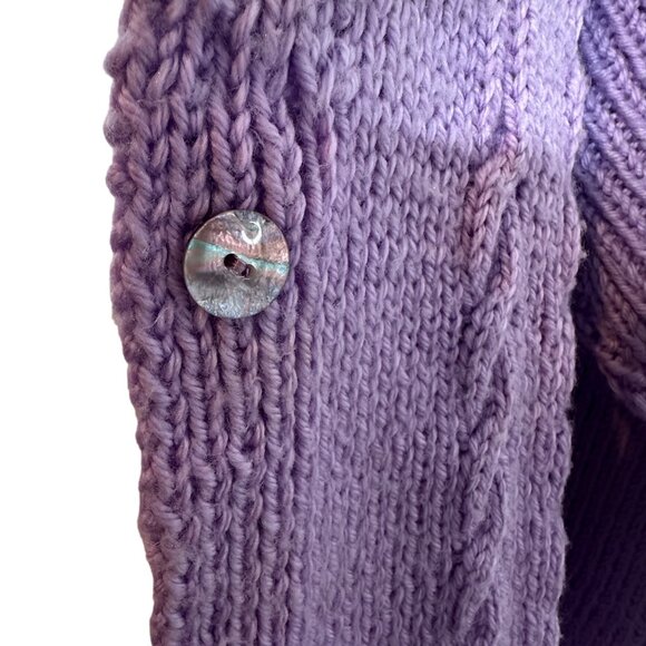 Handmade Cable Knit Midi Length Cardigan Sweater XS S Purple Button Midi Length - Picture 7 of 12